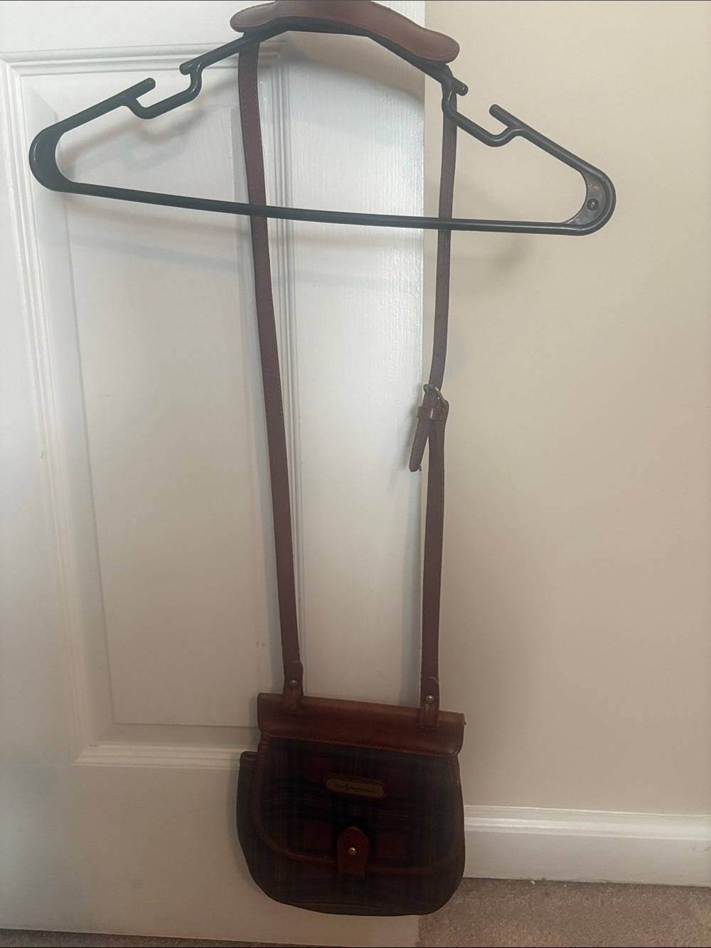 Polo by Ralph Lauren Brown Leather & Plaid Messenger Crossbody